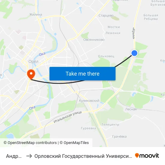 Андриабуж to Орловский Государственный Университет (Польский Корпус) map