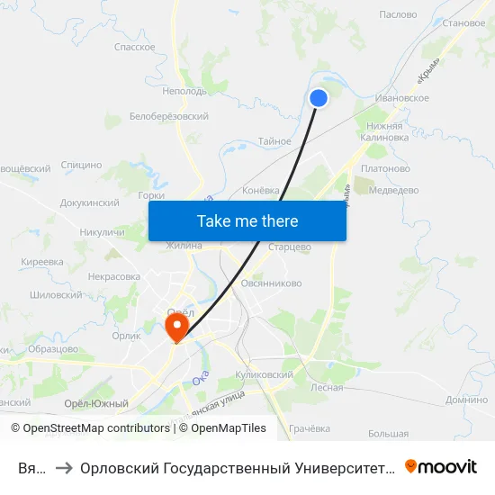 Вязки to Орловский Государственный Университет (Польский Корпус) map