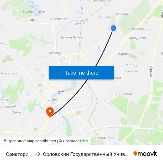 Санаторий Лесной to Орловский Государственный Университет (Польский Корпус) map