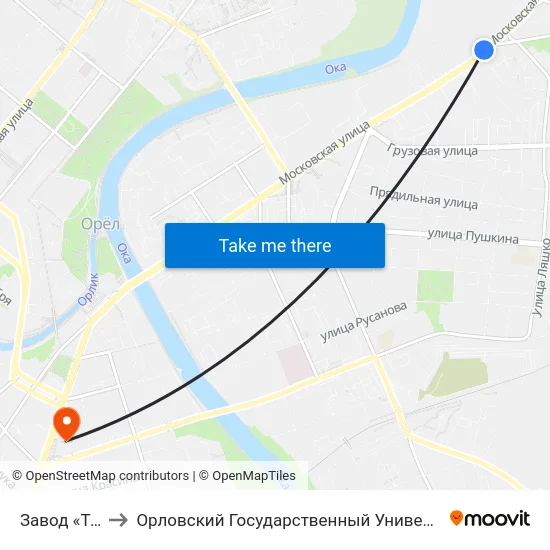 Завод «Текмаш» to Орловский Государственный Университет (Польский Корпус) map