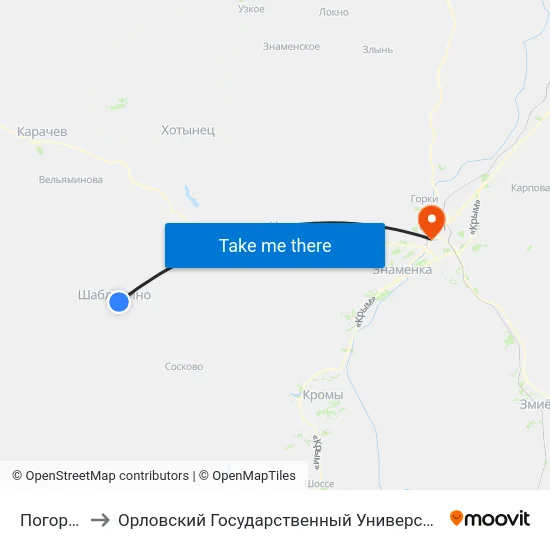 Погорелово to Орловский Государственный Университет (Польский Корпус) map