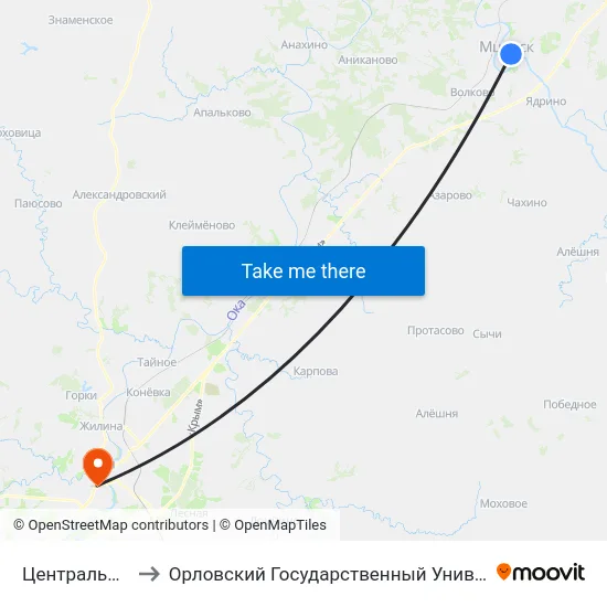 Центральный Рынок to Орловский Государственный Университет (Польский Корпус) map