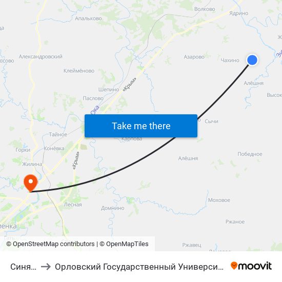 Синяевка to Орловский Государственный Университет (Польский Корпус) map