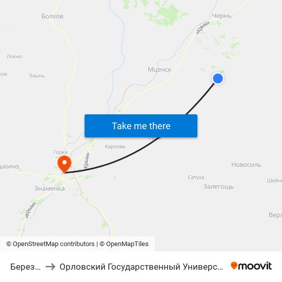 Березуевка to Орловский Государственный Университет (Польский Корпус) map