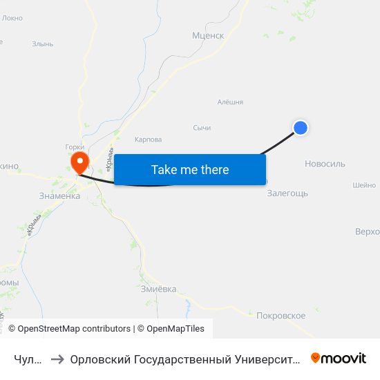 Чулково to Орловский Государственный Университет (Польский Корпус) map