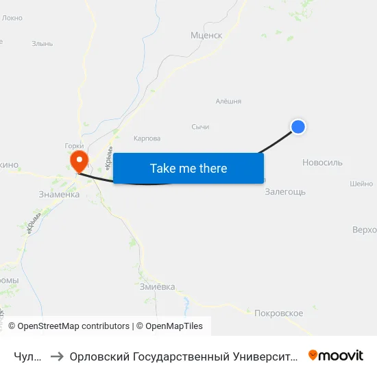Чулково to Орловский Государственный Университет (Польский Корпус) map