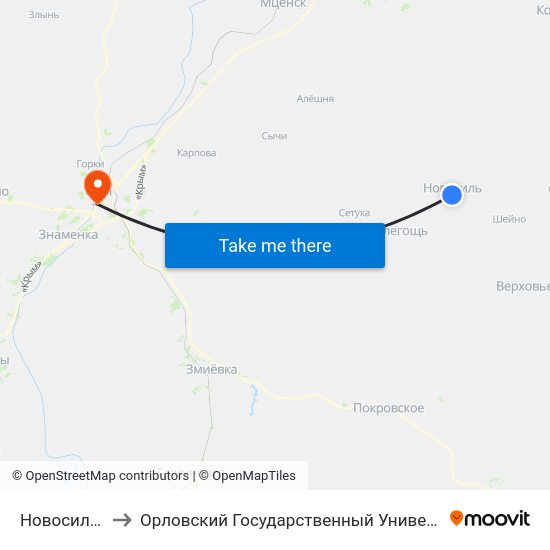 Новосиль, Рынок to Орловский Государственный Университет (Польский Корпус) map