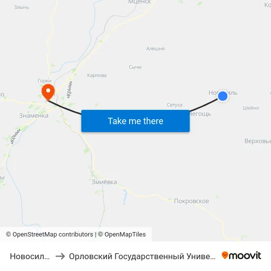 Новосиль, Рынок to Орловский Государственный Университет (Польский Корпус) map