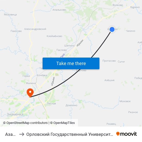 Азарово to Орловский Государственный Университет (Польский Корпус) map