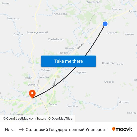 Ильково to Орловский Государственный Университет (Польский Корпус) map