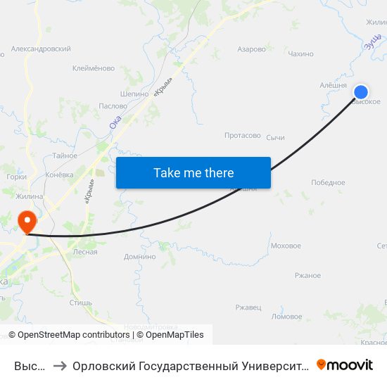 Высокое to Орловский Государственный Университет (Польский Корпус) map