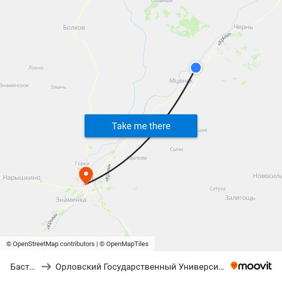 Бастыево to Орловский Государственный Университет (Польский Корпус) map