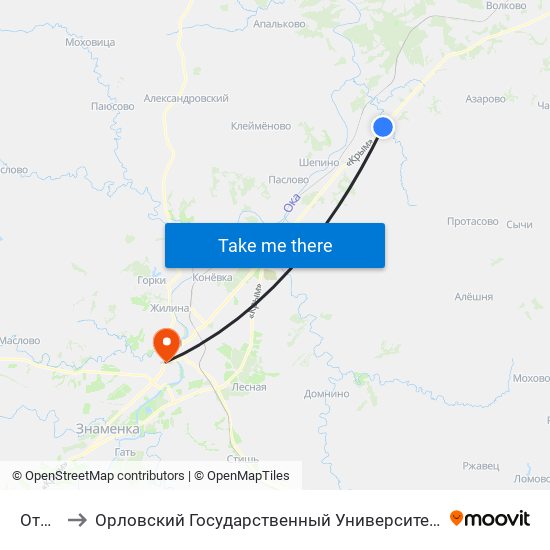 Отрада to Орловский Государственный Университет (Польский Корпус) map