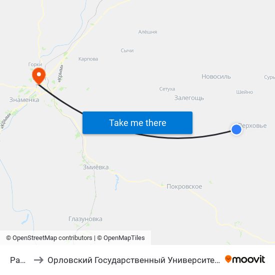 Раевка to Орловский Государственный Университет (Польский Корпус) map