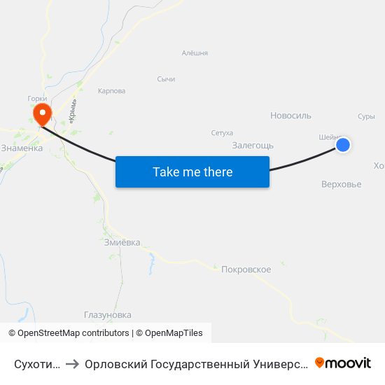 Сухотиновка to Орловский Государственный Университет (Польский Корпус) map