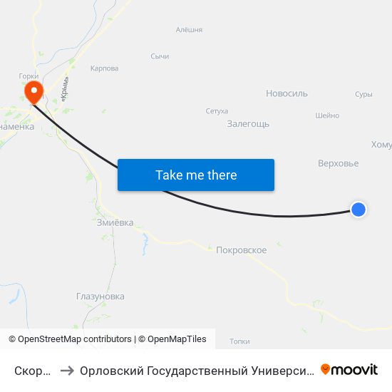 Скорятино to Орловский Государственный Университет (Польский Корпус) map