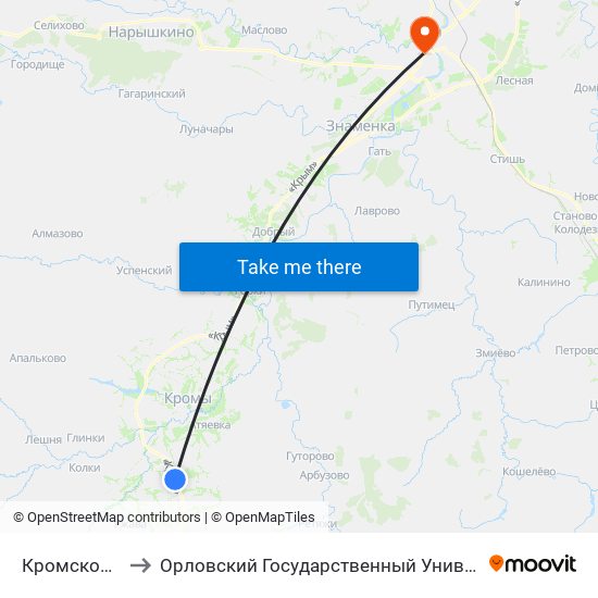 Кромской Посёлок to Орловский Государственный Университет (Польский Корпус) map