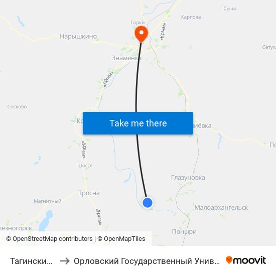 Тагинский Посёлок to Орловский Государственный Университет (Польский Корпус) map