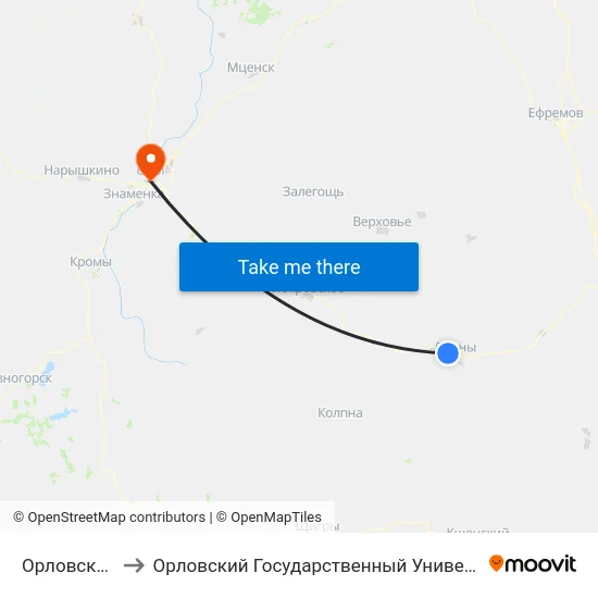 Орловская Улица to Орловский Государственный Университет (Польский Корпус) map