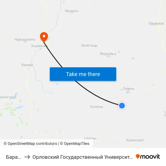 Бараново to Орловский Государственный Университет (Польский Корпус) map