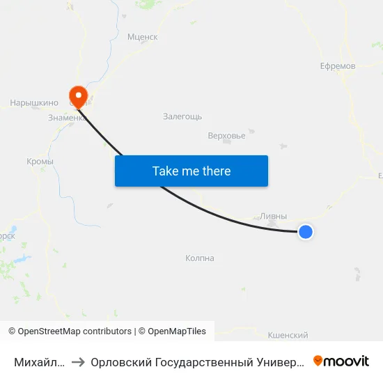 Михайловский to Орловский Государственный Университет (Польский Корпус) map