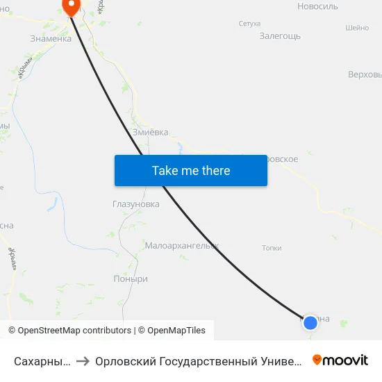 Сахарный Завод to Орловский Государственный Университет (Польский Корпус) map