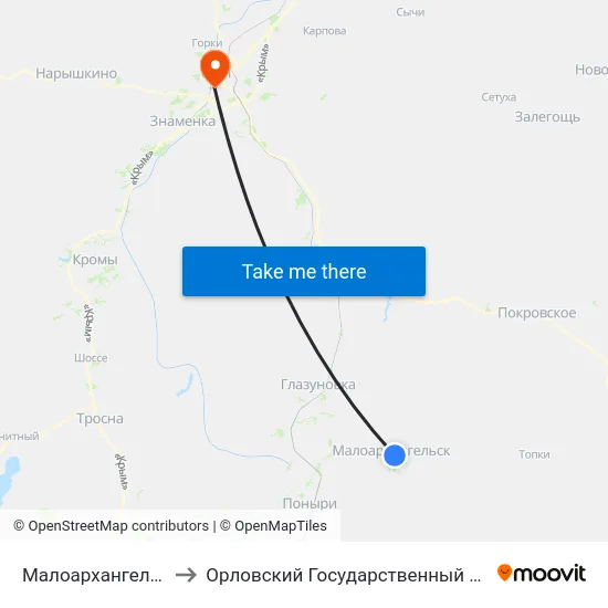 Малоархангельск, Автостанция to Орловский Государственный Университет (Польский Корпус) map