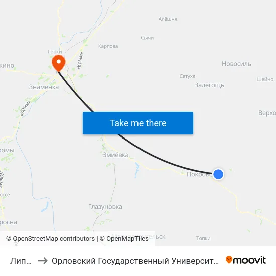 Липовец to Орловский Государственный Университет (Польский Корпус) map