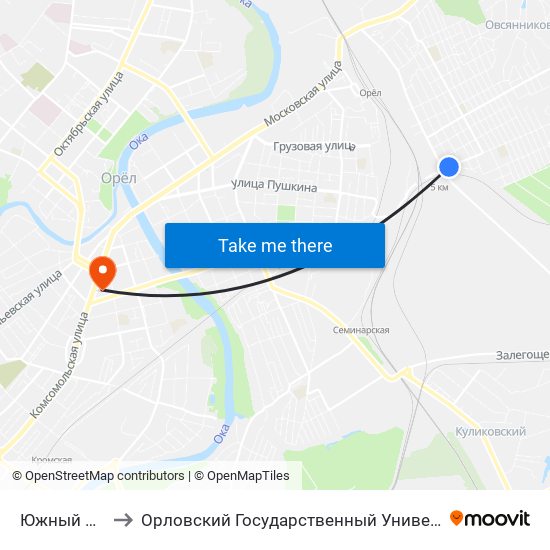 Южный Переулок to Орловский Государственный Университет (Польский Корпус) map