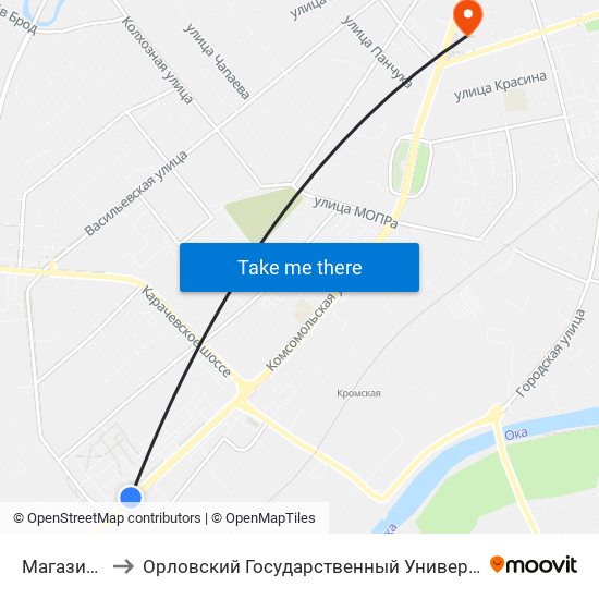 Магазин «Уют» to Орловский Государственный Университет (Польский Корпус) map