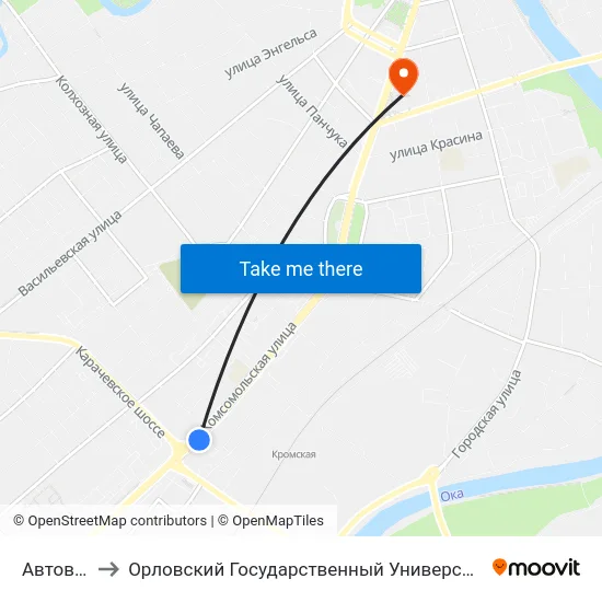 Автовокзал to Орловский Государственный Университет (Польский Корпус) map