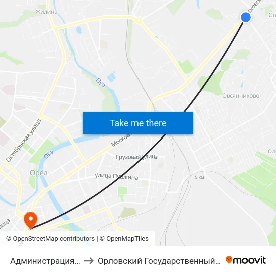 Администрация Северного Района to Орловский Государственный Университет (Польский Корпус) map