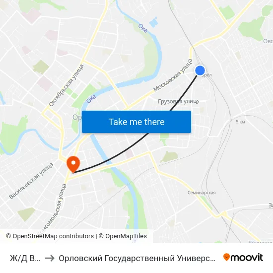 Ж/Д Вокзал to Орловский Государственный Университет (Польский Корпус) map