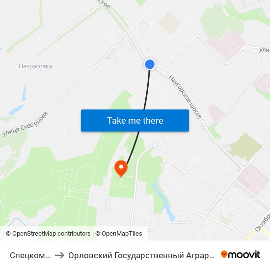 Спецкомбинат to Орловский Государственный Аграрный Университет map