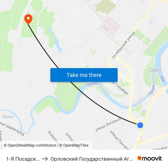 1-Я Посадская Улица to Орловский Государственный Аграрный Университет map