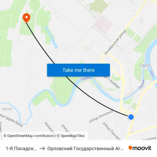 1-Я Посадская Улица to Орловский Государственный Аграрный Университет map