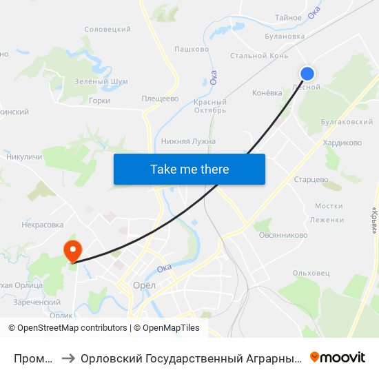 Промбаза to Орловский Государственный Аграрный Университет map