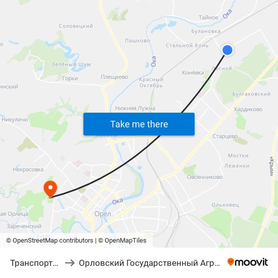 Транспортный Цех to Орловский Государственный Аграрный Университет map