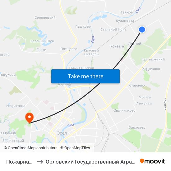 Пожарная Часть to Орловский Государственный Аграрный Университет map