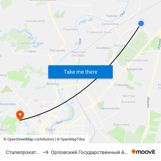 Сталепрокатный Завод to Орловский Государственный Аграрный Университет map