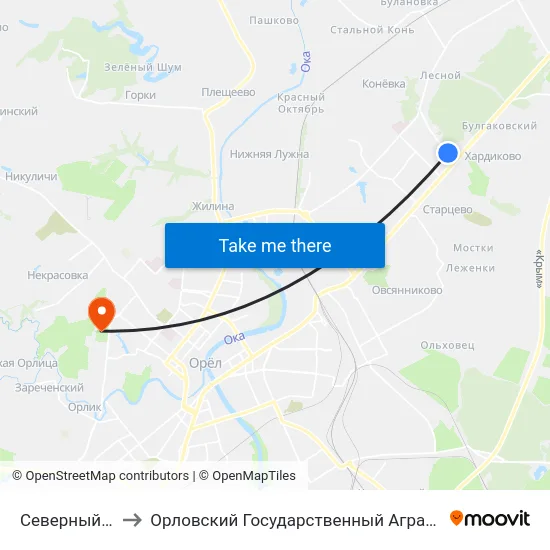 Северный Рынок to Орловский Государственный Аграрный Университет map