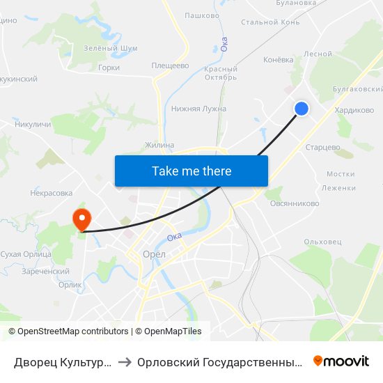 Дворец Культуры «Металлург» to Орловский Государственный Аграрный Университет map