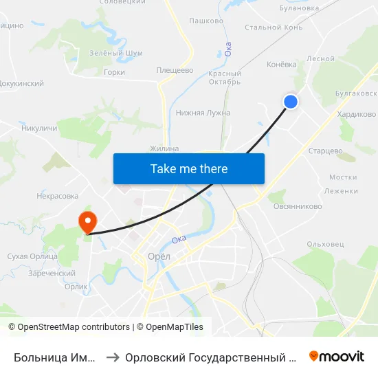 Больница Имени Боткина to Орловский Государственный Аграрный Университет map
