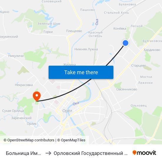 Больница Имени Боткина to Орловский Государственный Аграрный Университет map