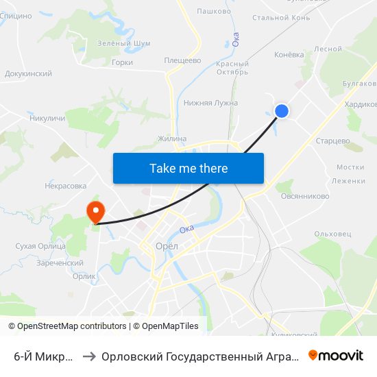 6-Й Микрорайон to Орловский Государственный Аграрный Университет map