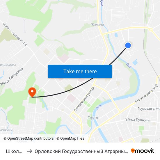 Школа №3 to Орловский Государственный Аграрный Университет map