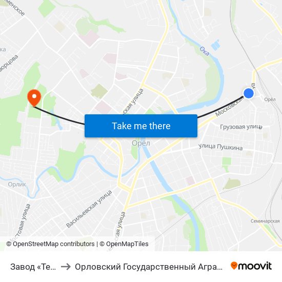 Завод «Текмаш» to Орловский Государственный Аграрный Университет map