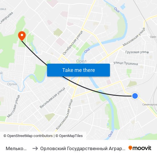 Мелькомбинат to Орловский Государственный Аграрный Университет map