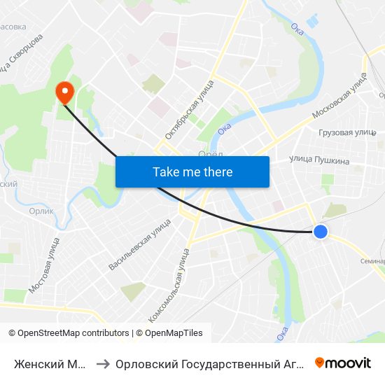 Женский Монастырь to Орловский Государственный Аграрный Университет map