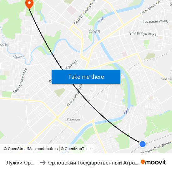 Лужки-Орловские to Орловский Государственный Аграрный Университет map